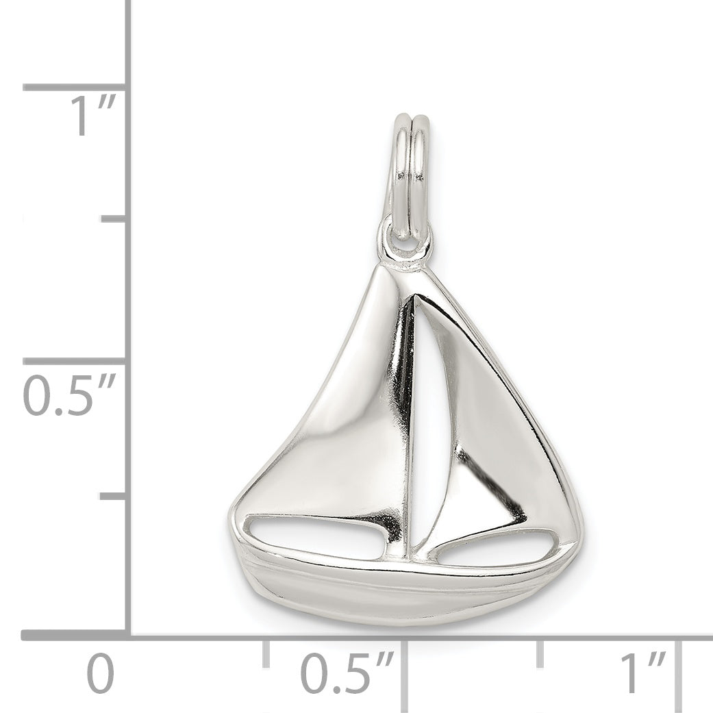 Sterling Silver Rhodium-plated Sailboat Charm