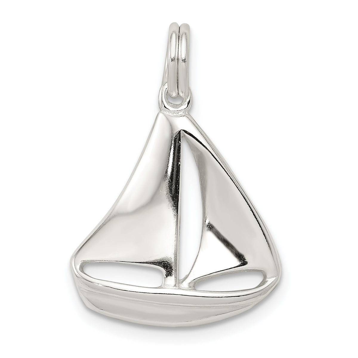 Sterling Silver Rhodium-plated Sailboat Charm