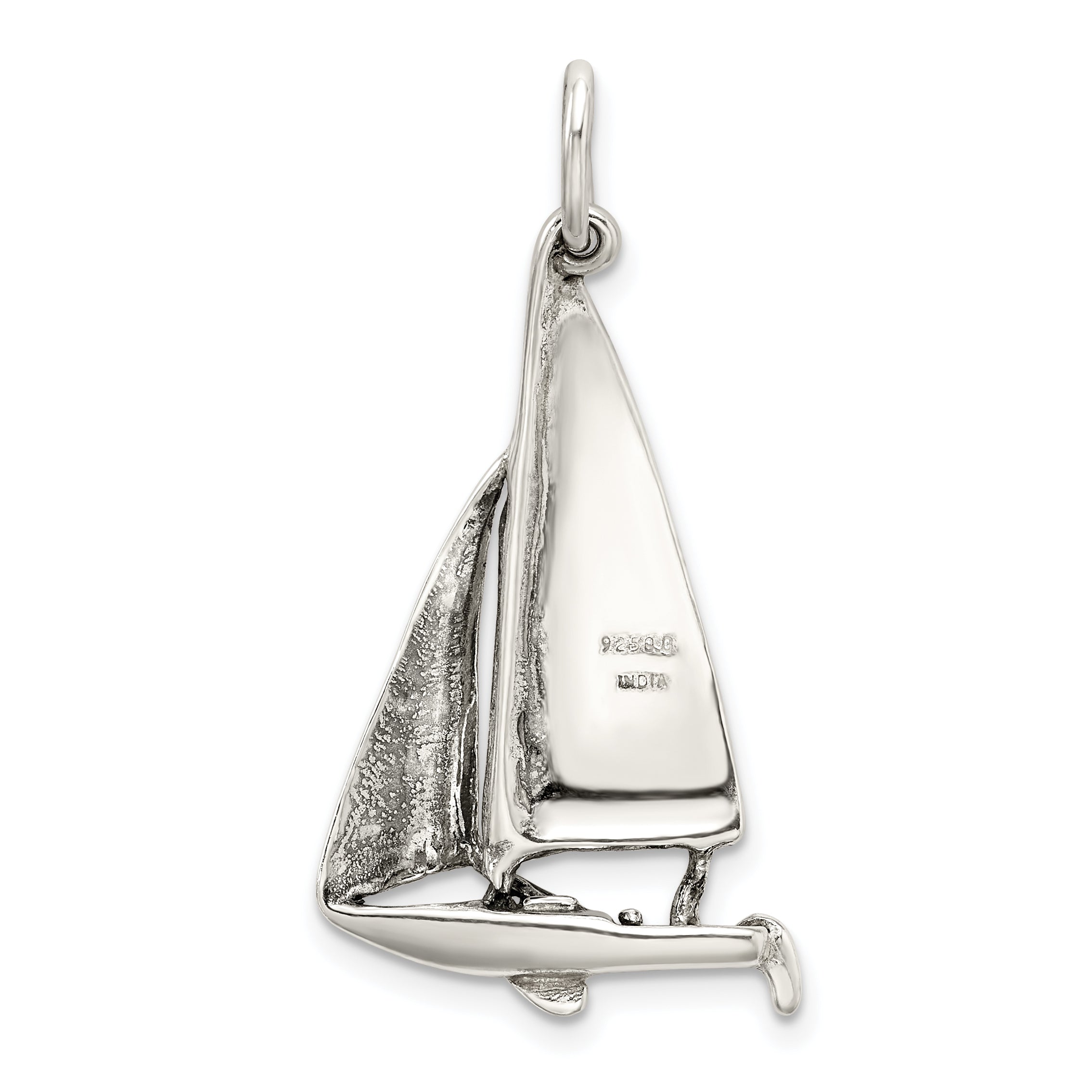 Sterling Silver 925 Sailboat Charm with Antiqued Finish for Men