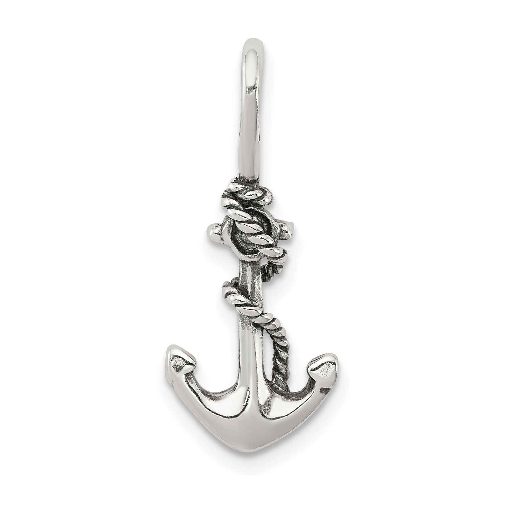 Sterling Silver Antiqued Anchor and Rope Pendant