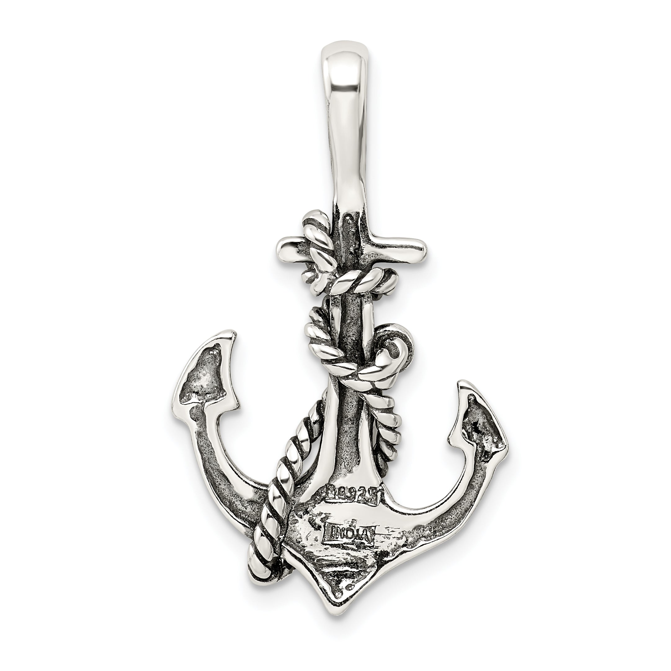 Sterling Silver 925 Men's Anchor Pendant with Antiqued Finish