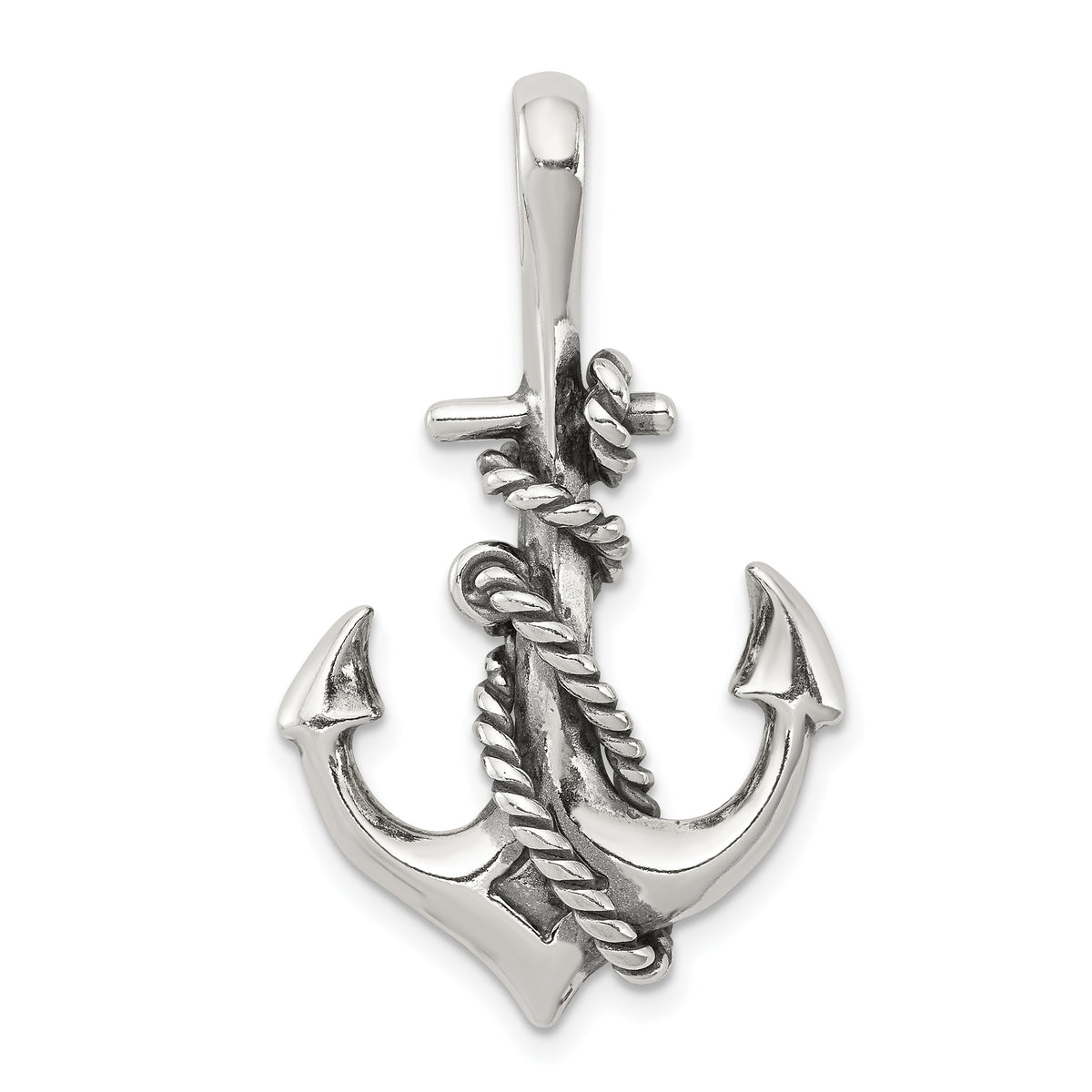 Sterling Silver Antiqued Anchor and Rope Pendant