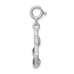 Sterling Silver 925 Anchor Charm with Blue Enamel and Crystals