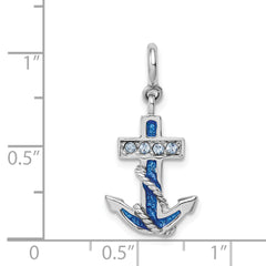 Sterling Silver 925 Anchor Charm with Blue Enamel and Crystals