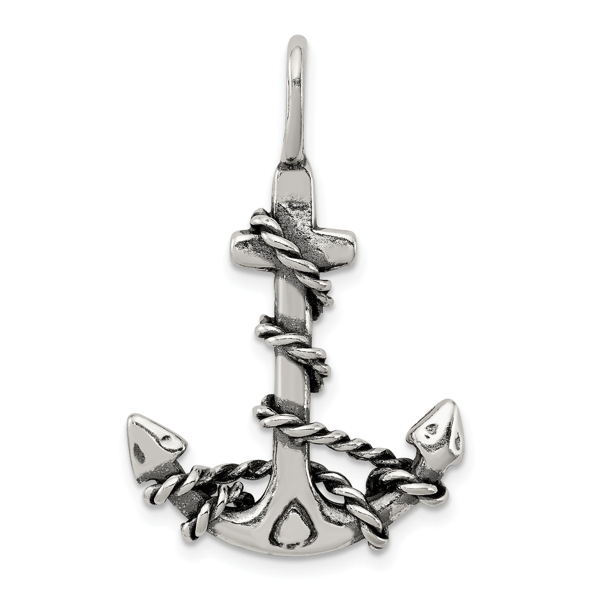 Sterling Silver 3D Antiqued Anchor and Rope Pendant