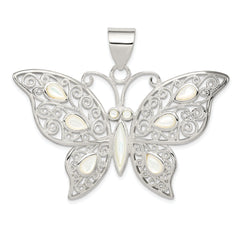 Sterling Silver Filigree Fancy Mother of Pearl Butterfly Pendant