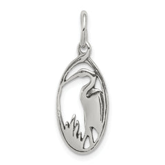 Sterling Silver Antiqued Crane in Oval Frame Charm