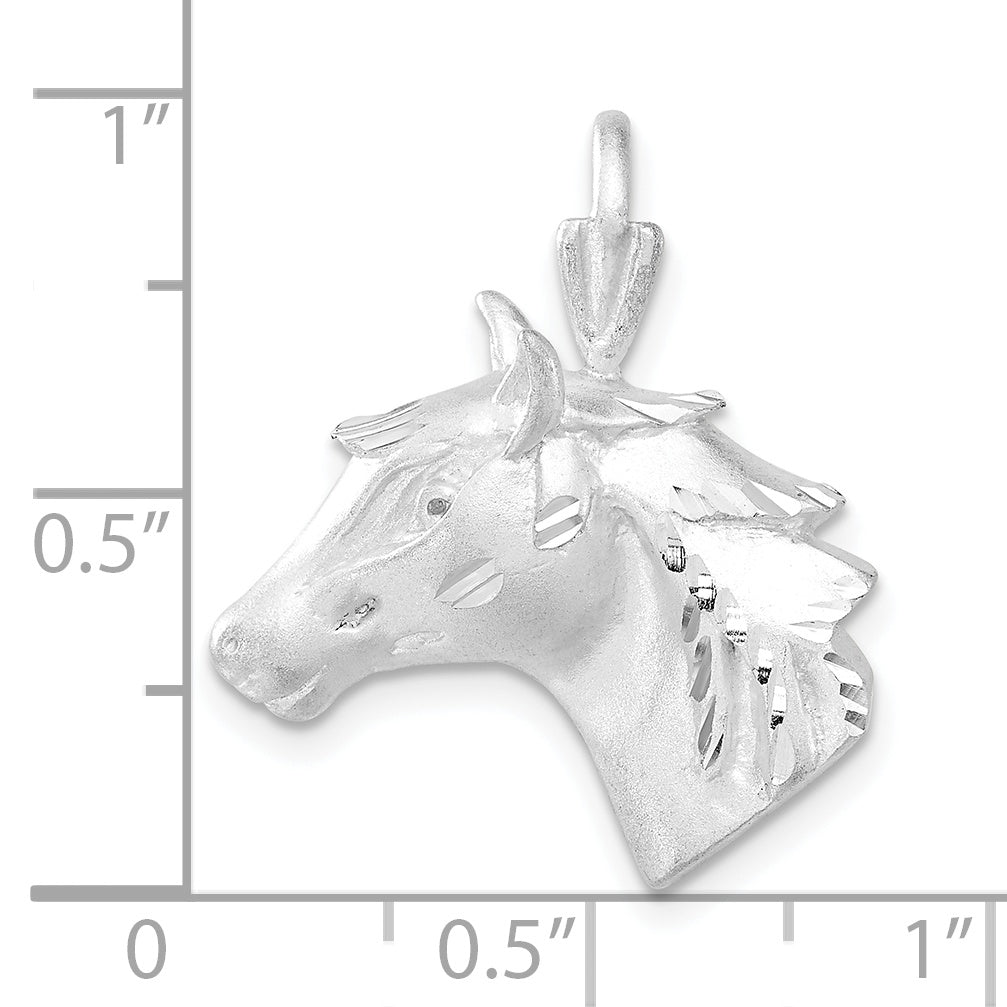 Sterling Silver Horse Head Pendant with Satin Finish Unisex Design