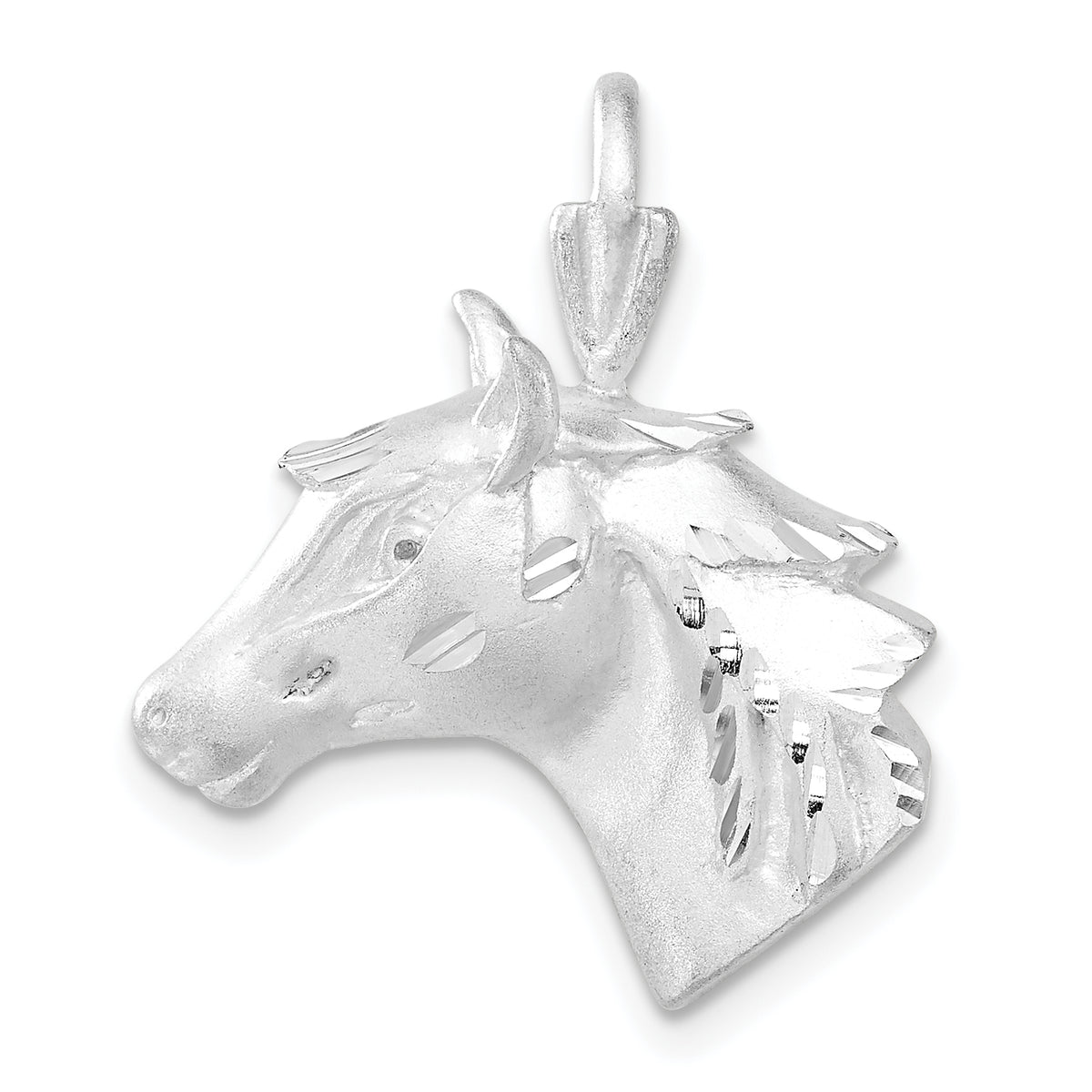 Sterling Silver Satin & Diamond-cut Horse Head Pendant