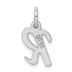 925 Sterling Silver Rhodium Script 'R' Charm Elegant Pendant