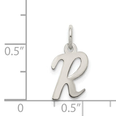 925 Sterling Silver Rhodium Script 'R' Charm Elegant Pendant