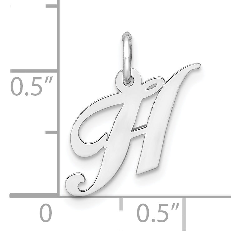Sterling Silver Rhodium-plated Fancy Script Letter H Initial Charm