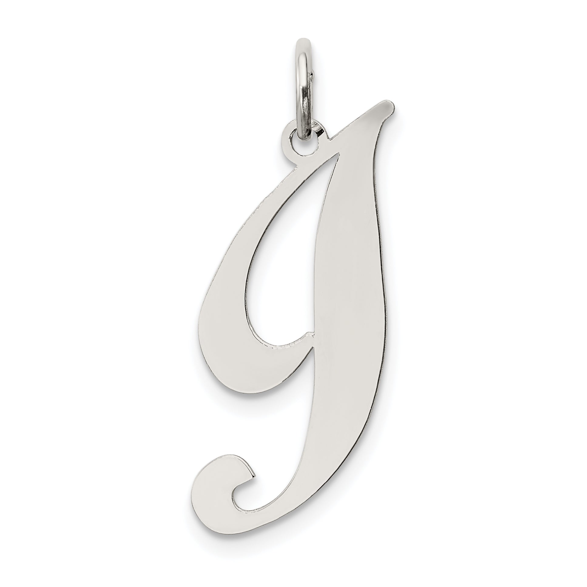 Sterling Silver Rhodium-plated Fancy Script Letter I Initial Charm
