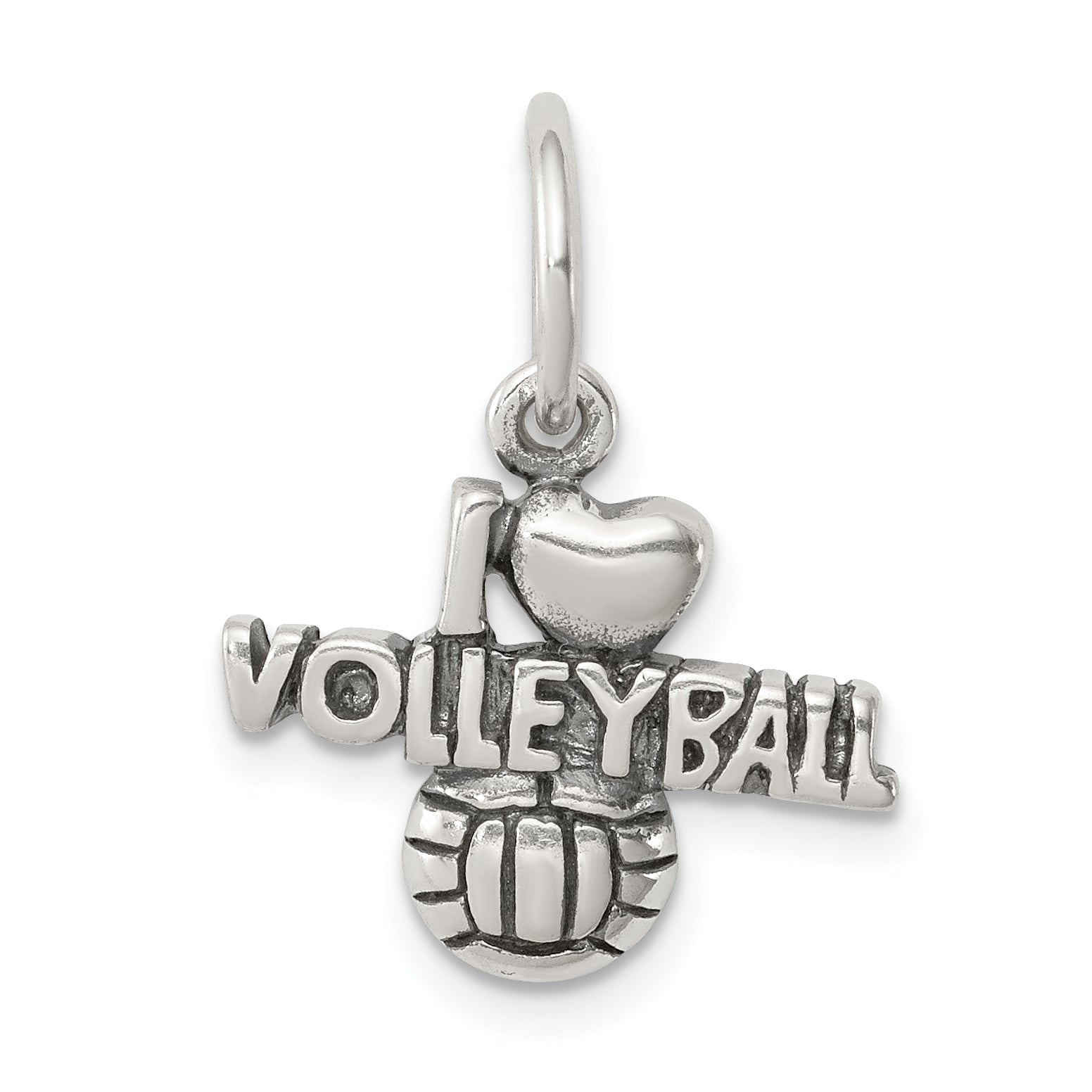 Sterling Silver Antique I (heart) Volleyball Charm