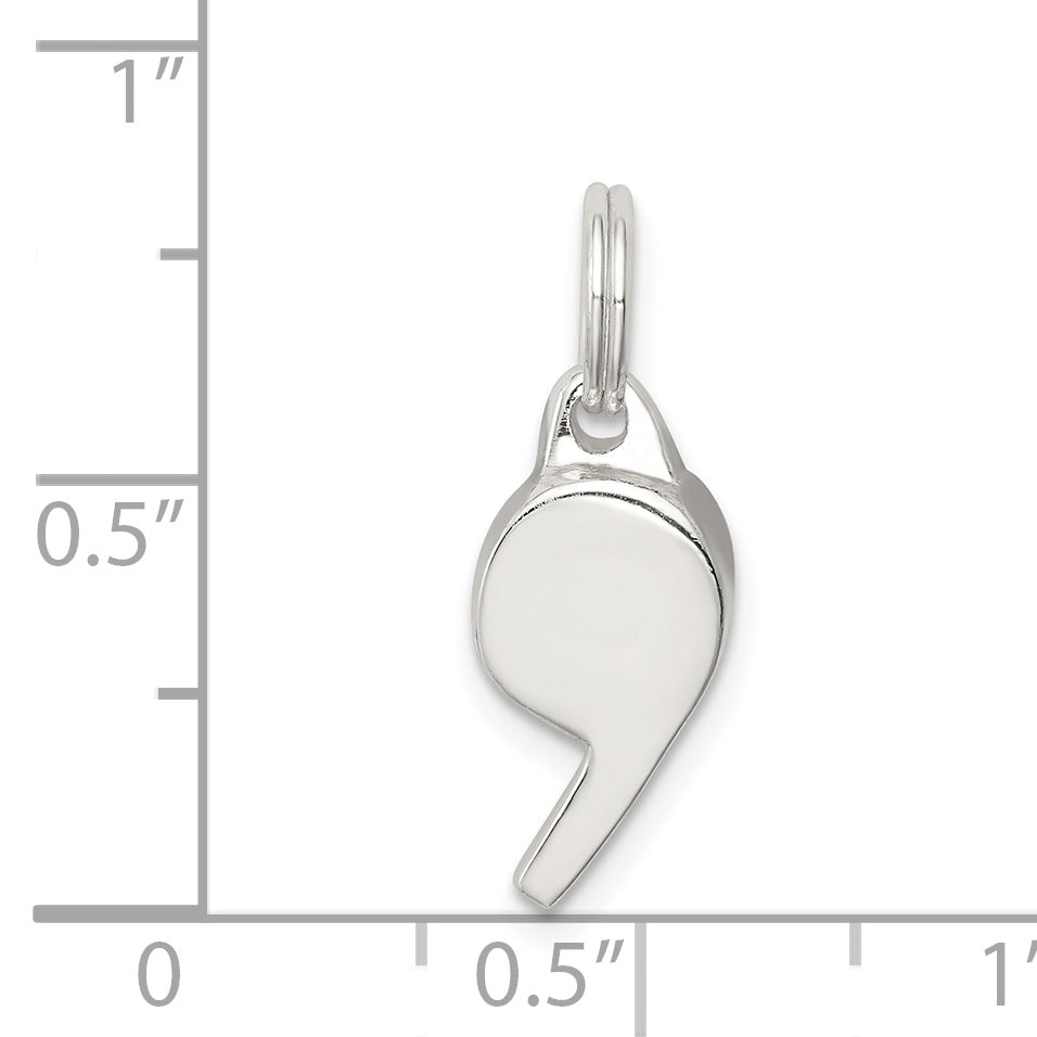 Sterling Silver 925 Polished Whistle Charm with Rhodium Plating