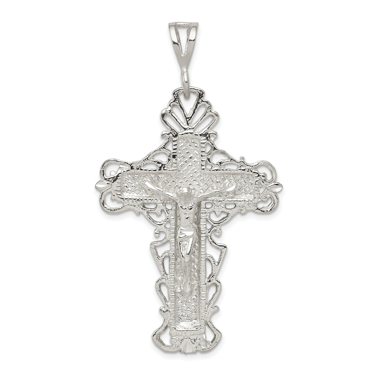 Sterling Silver Diamond-Cut Crucifix Pendant