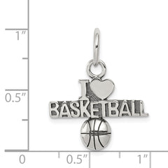 Sterling Silver 925 Basketball Charm with Polished Antique Heart Design