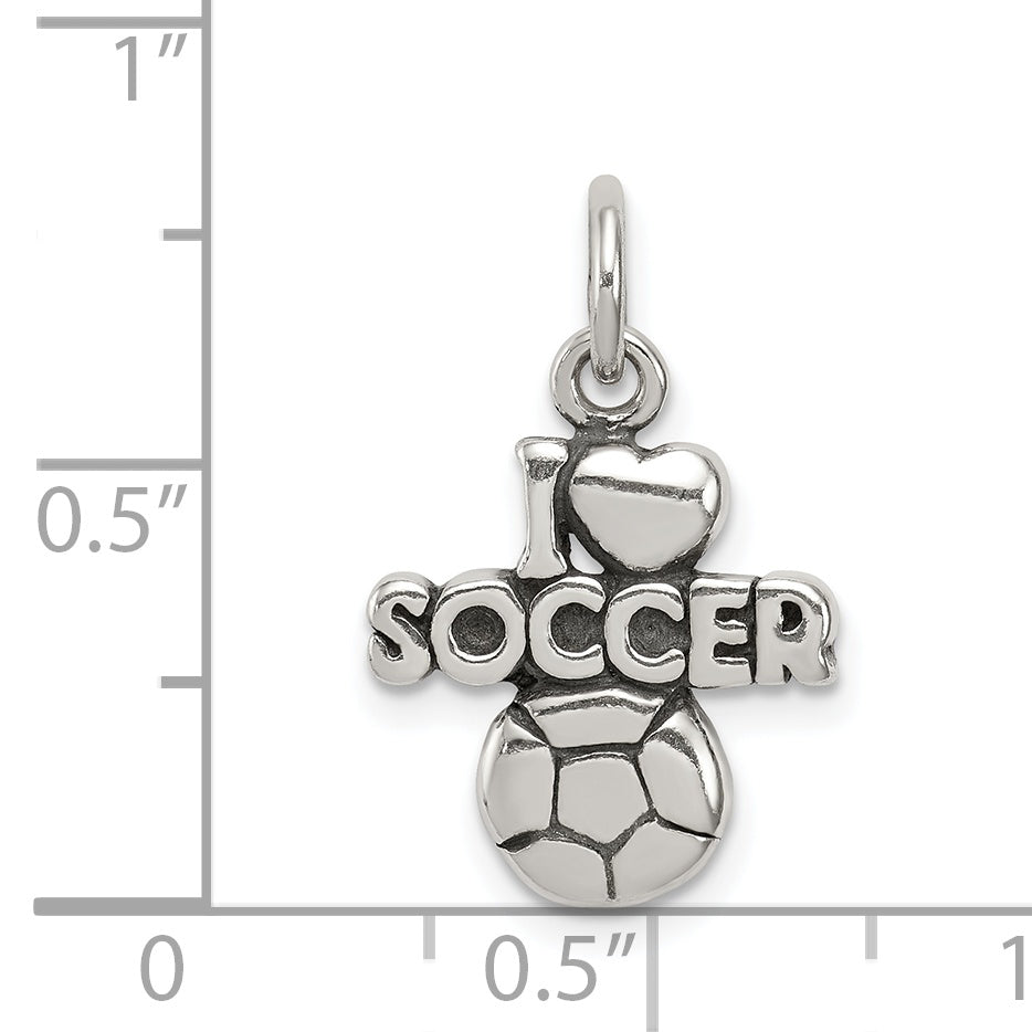 Sterling Silver Antique I (heart) Soccer Charm