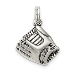 Sterling Silver 925 Men's Baseball Glove Charm with Simulated Pearl