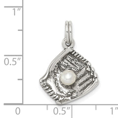 Sterling Silver 925 Men's Baseball Glove Charm with Simulated Pearl