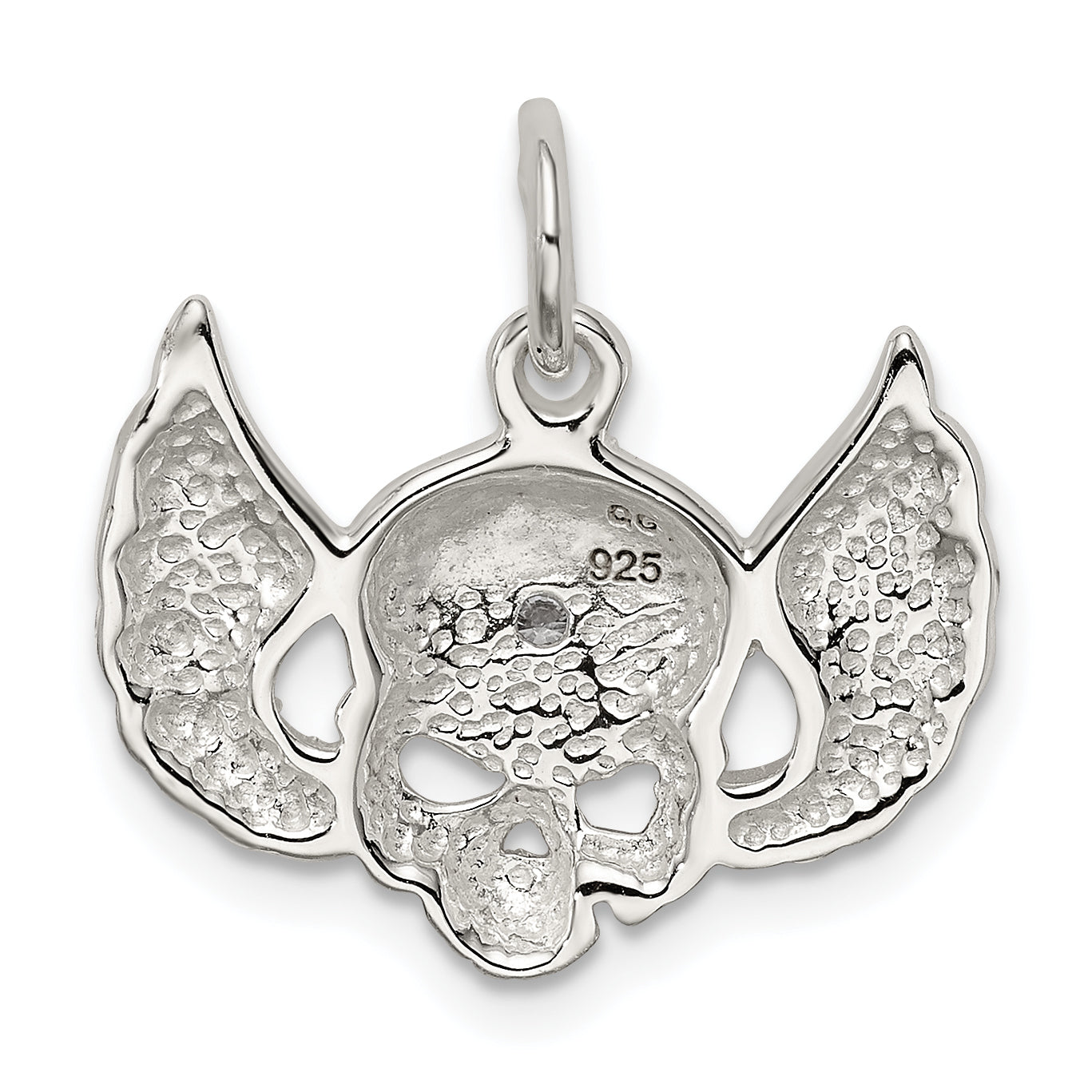 Sterling Silver CZ Skull with Wings Charm