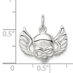 Sterling Silver CZ Skull with Wings Charm