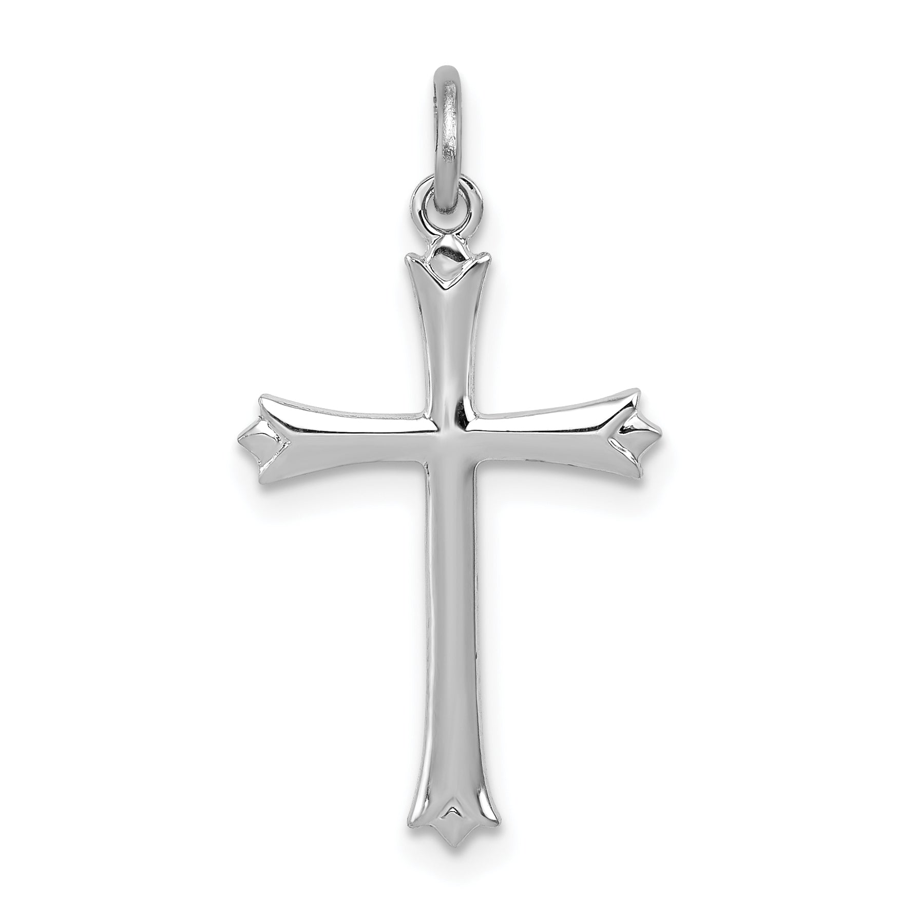 Sterling Silver Rhodium-plated Fleur De Lis Cross Charm