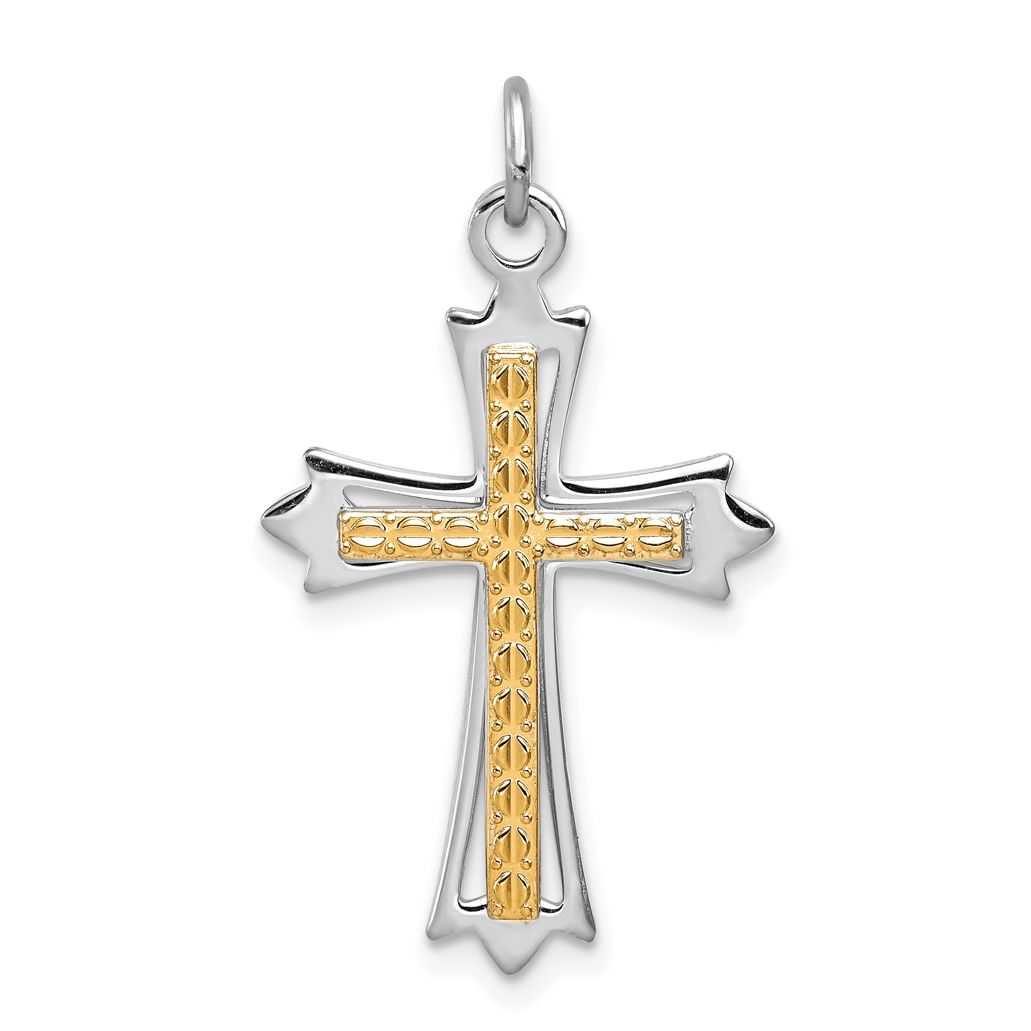 Sterling Silver Rhodium-plated & Gold-plated Cross Pendant