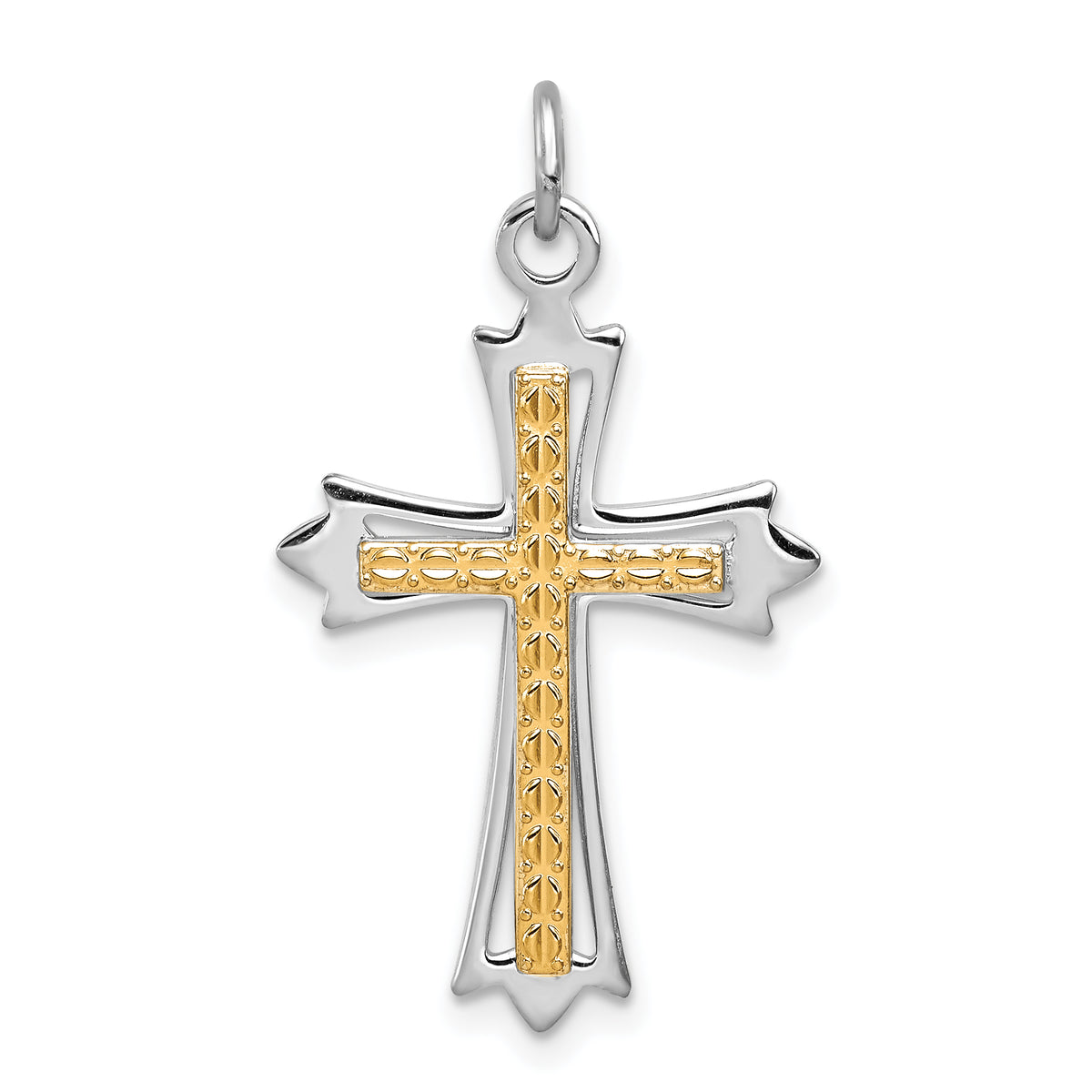 Sterling Silver Rhodium-plated & Gold-plated Cross Pendant