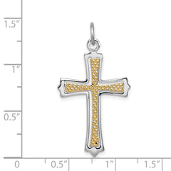 Sterling Silver Rhodium-plated & Gold-plated Cross Pendant