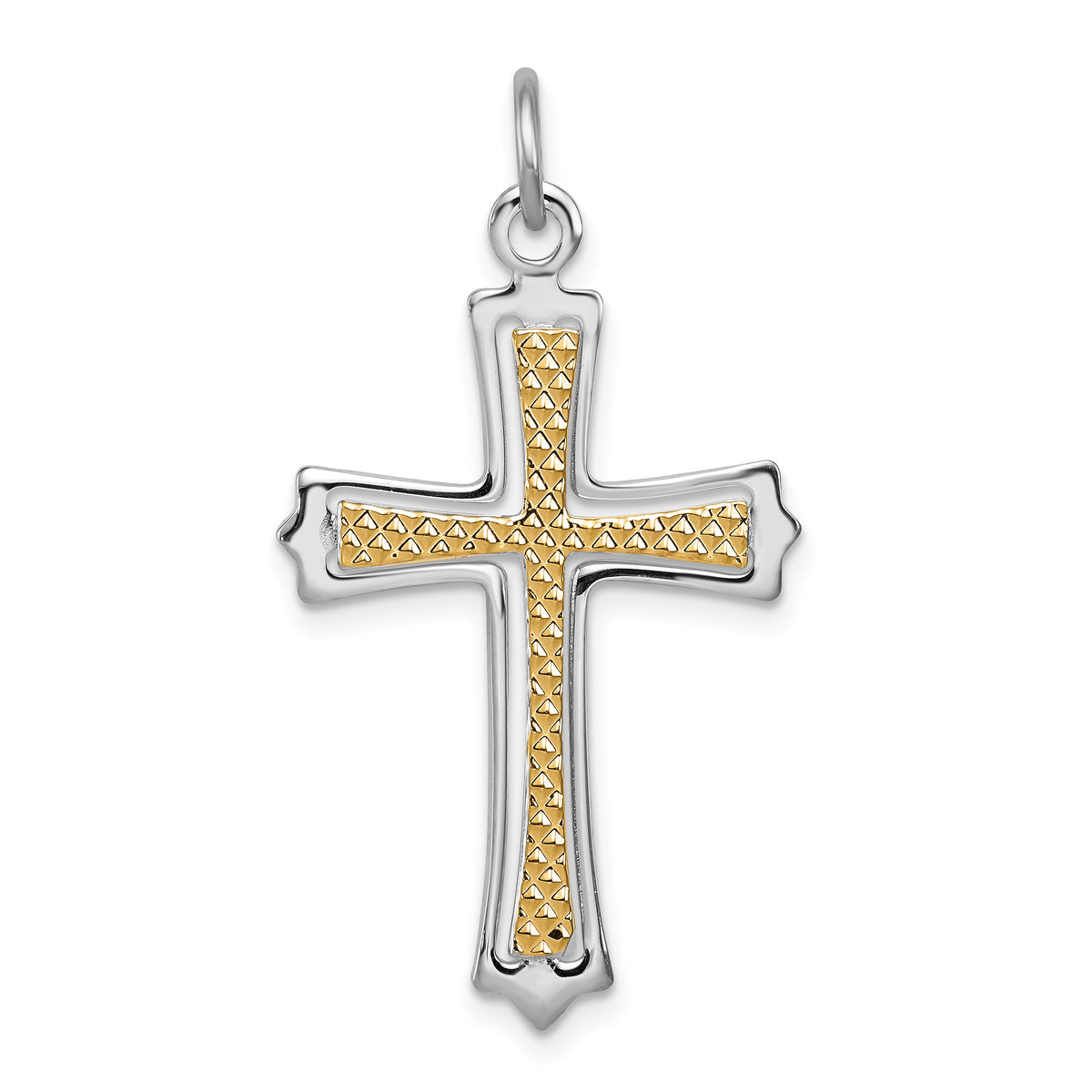 Sterling Silver Rhodium-plated & Gold-plated Cross Pendant