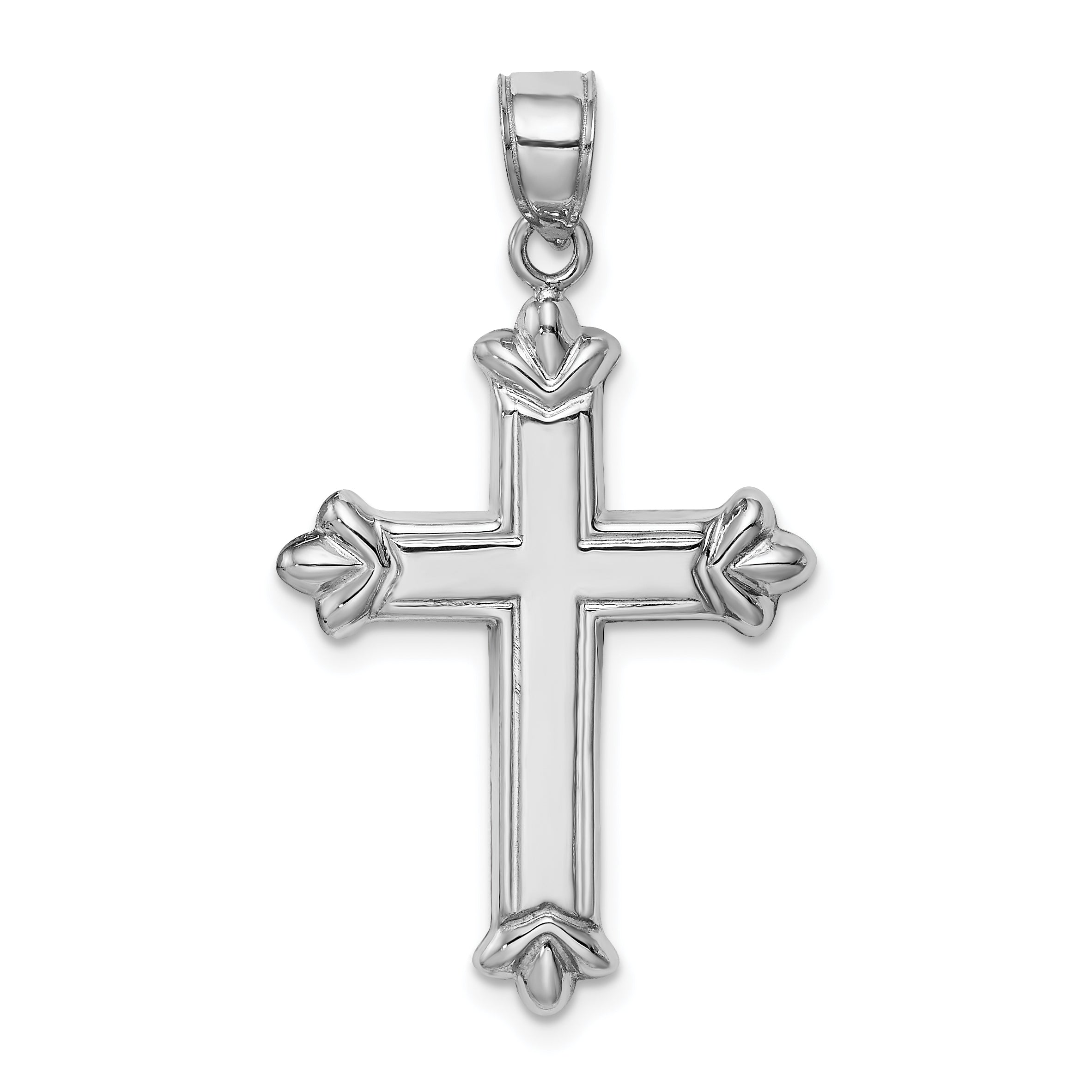 Sterling Silver 925 Polished Fleur-de-lis Cross Pendant 3D Design