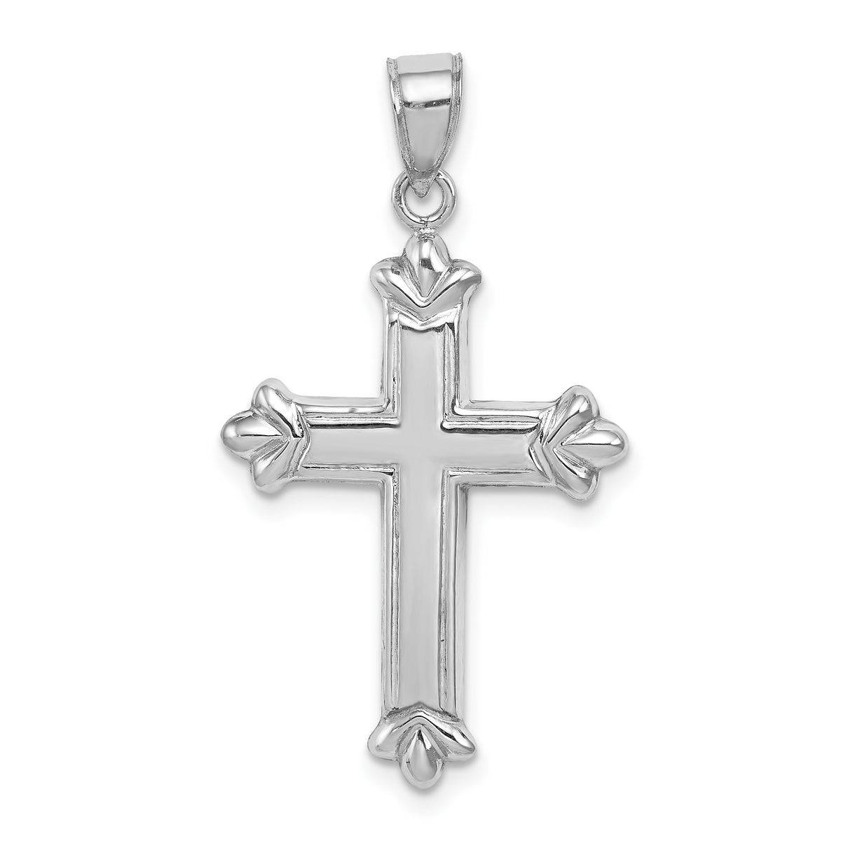 Sterling Silver Rhodium-plated Fleur-de-lis Cross Pendant