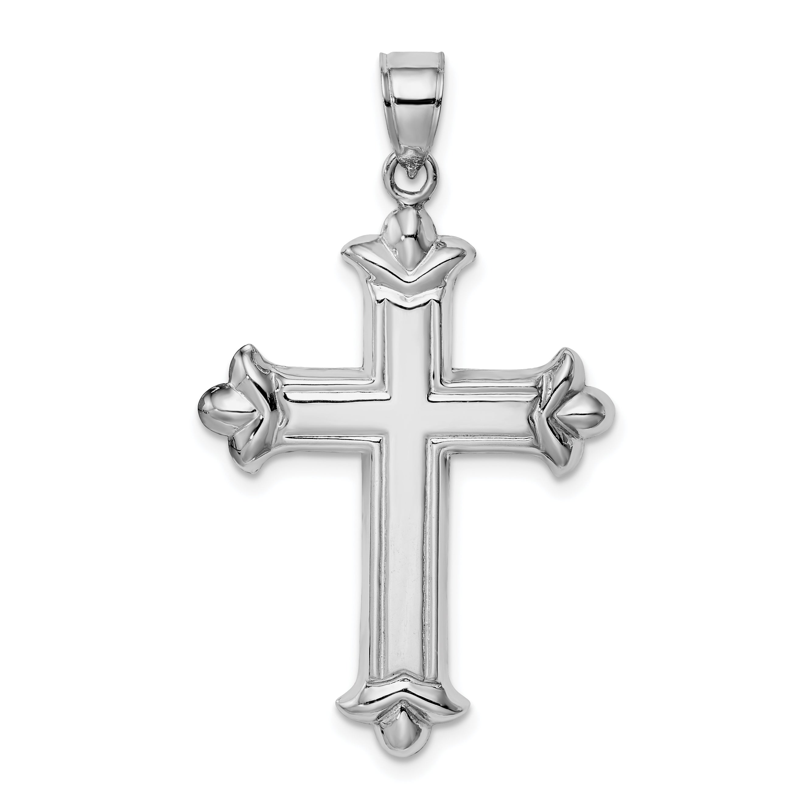 Sterling Silver Rhodium-plated Fleur-de-lis Cross Pendant