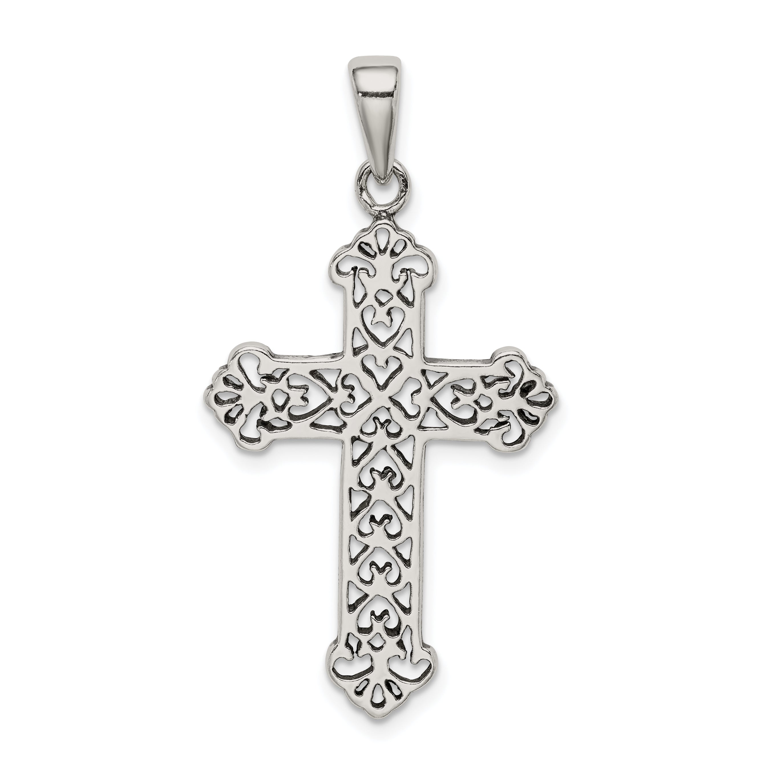 Sterling Silver Antiqued Fleur de lis Cross Pendant