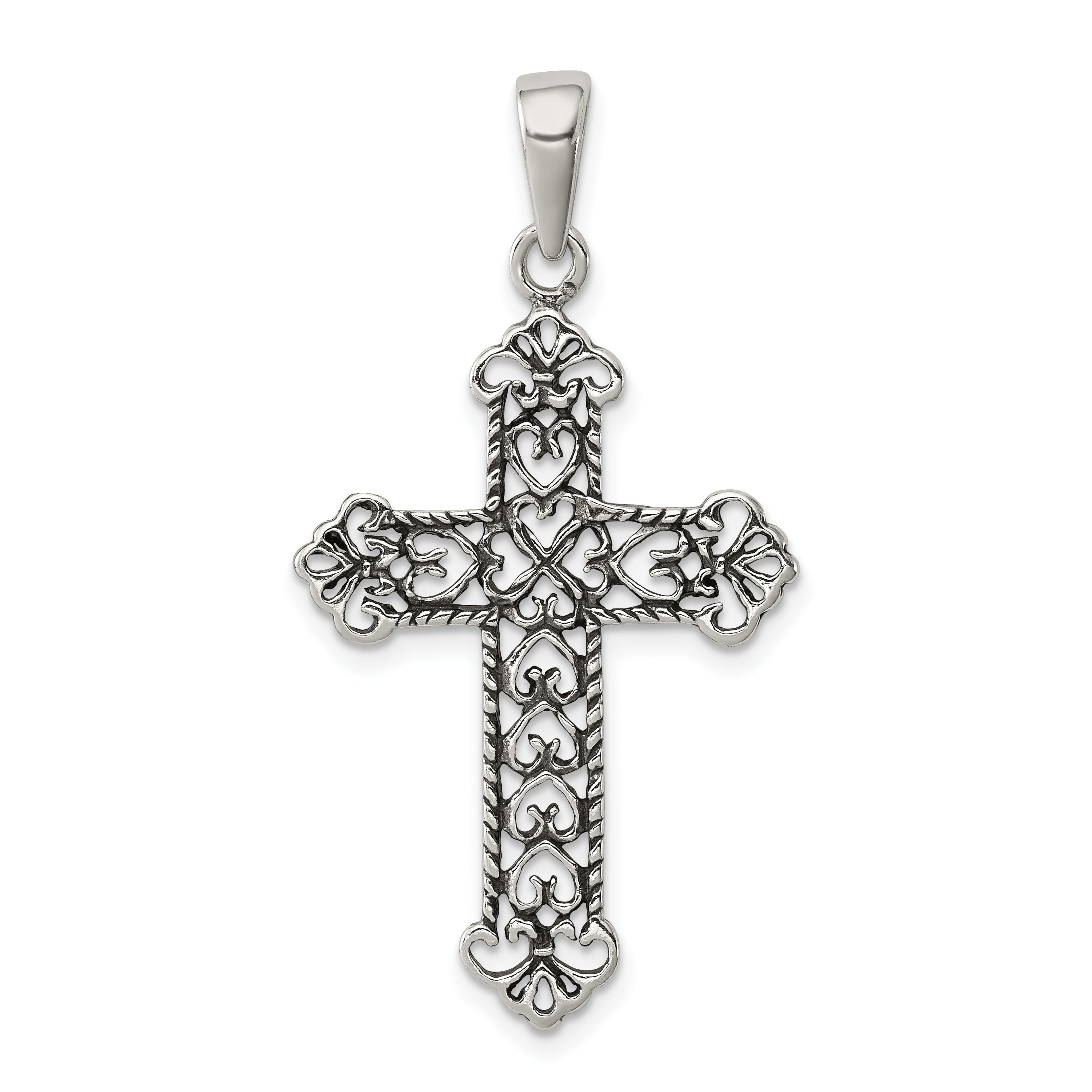 Sterling Silver Antiqued Fleur de lis Cross Pendant