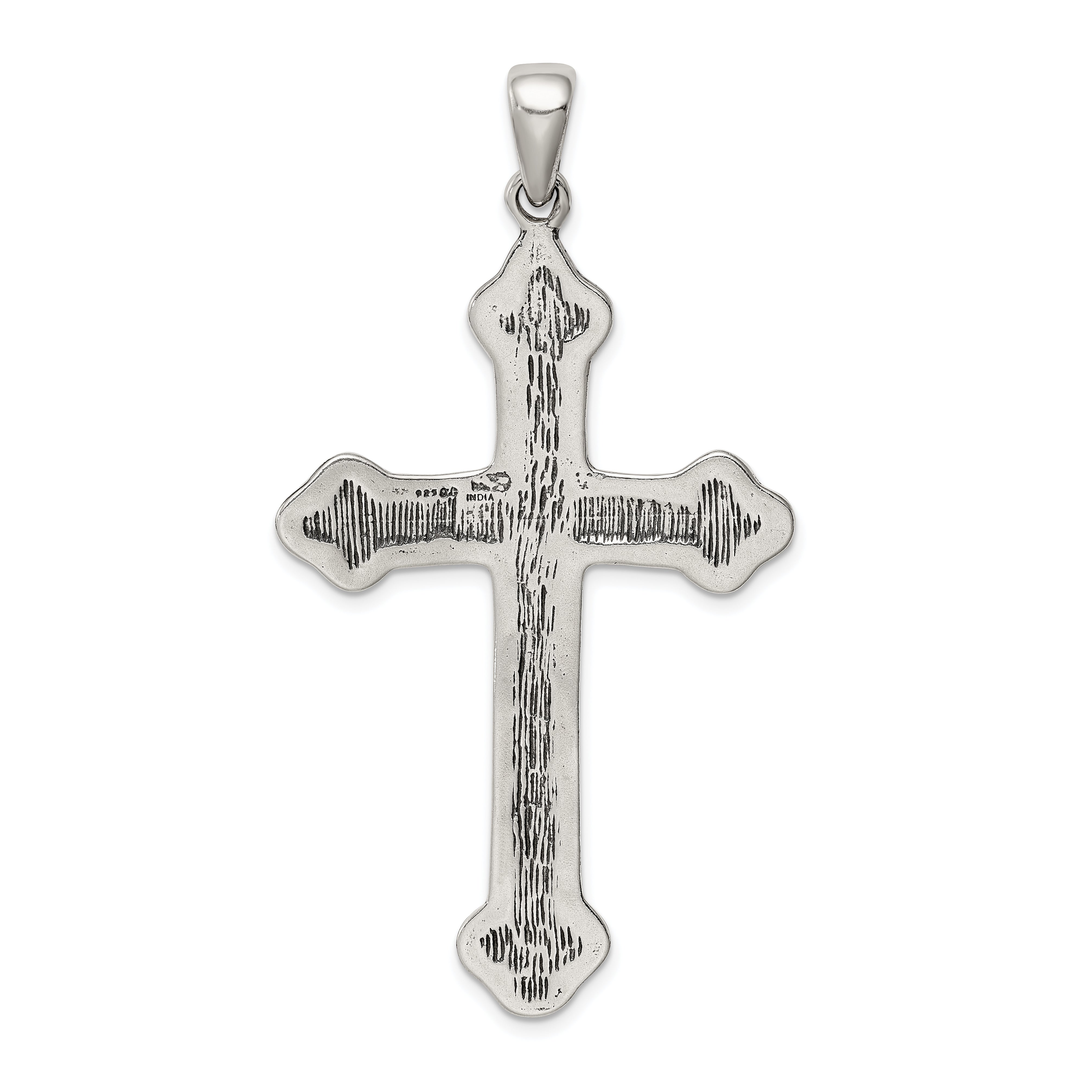 Sterling Silver 925 Thorn Cross Pendant with Antiqued Polished Finish