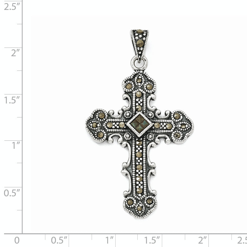 Sterling Silver 925 Antiqued Marcasite Cross Pendant Vintage Elegance