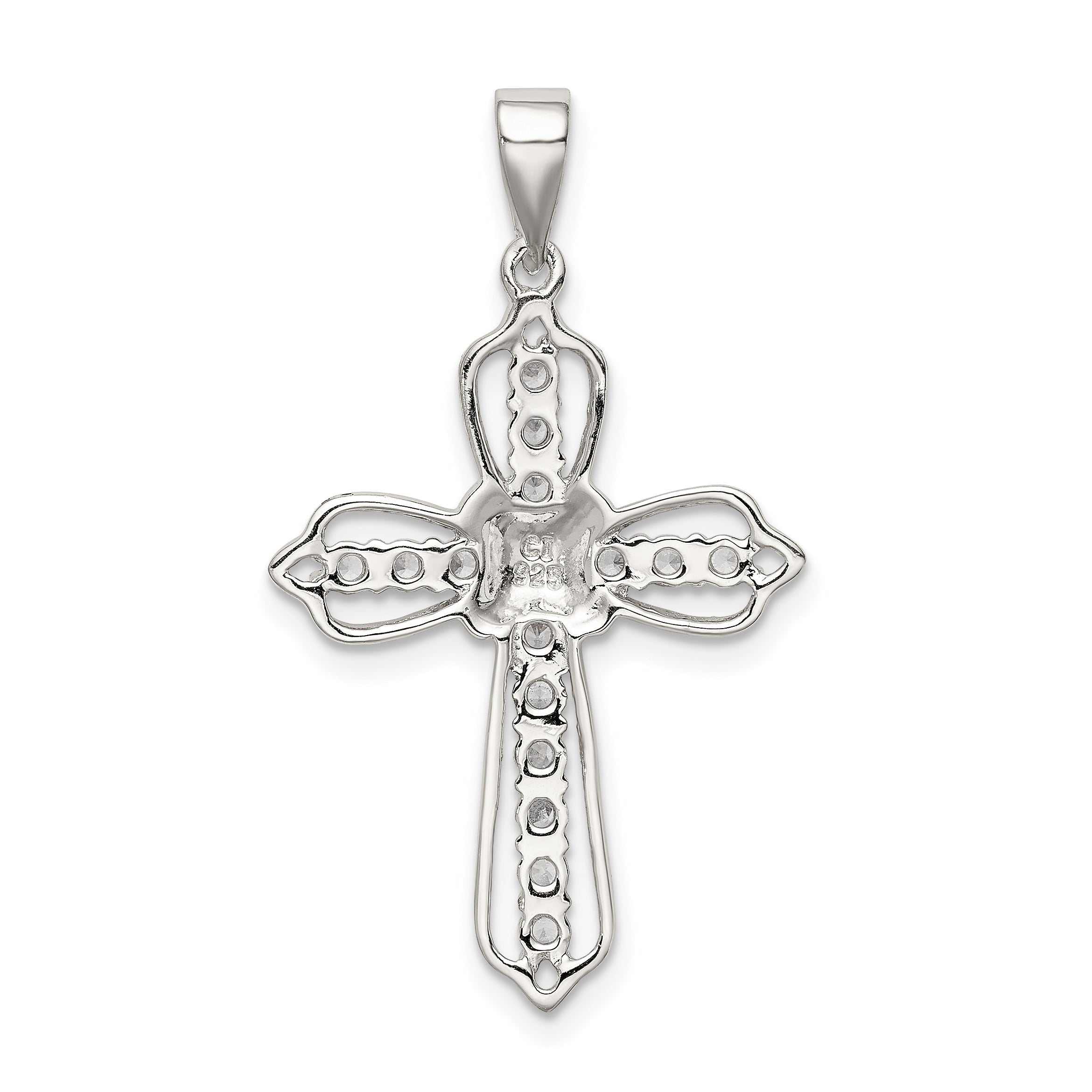 Sterling Silver 925 CZ Cross Pendant with Rhodium Polished Finish