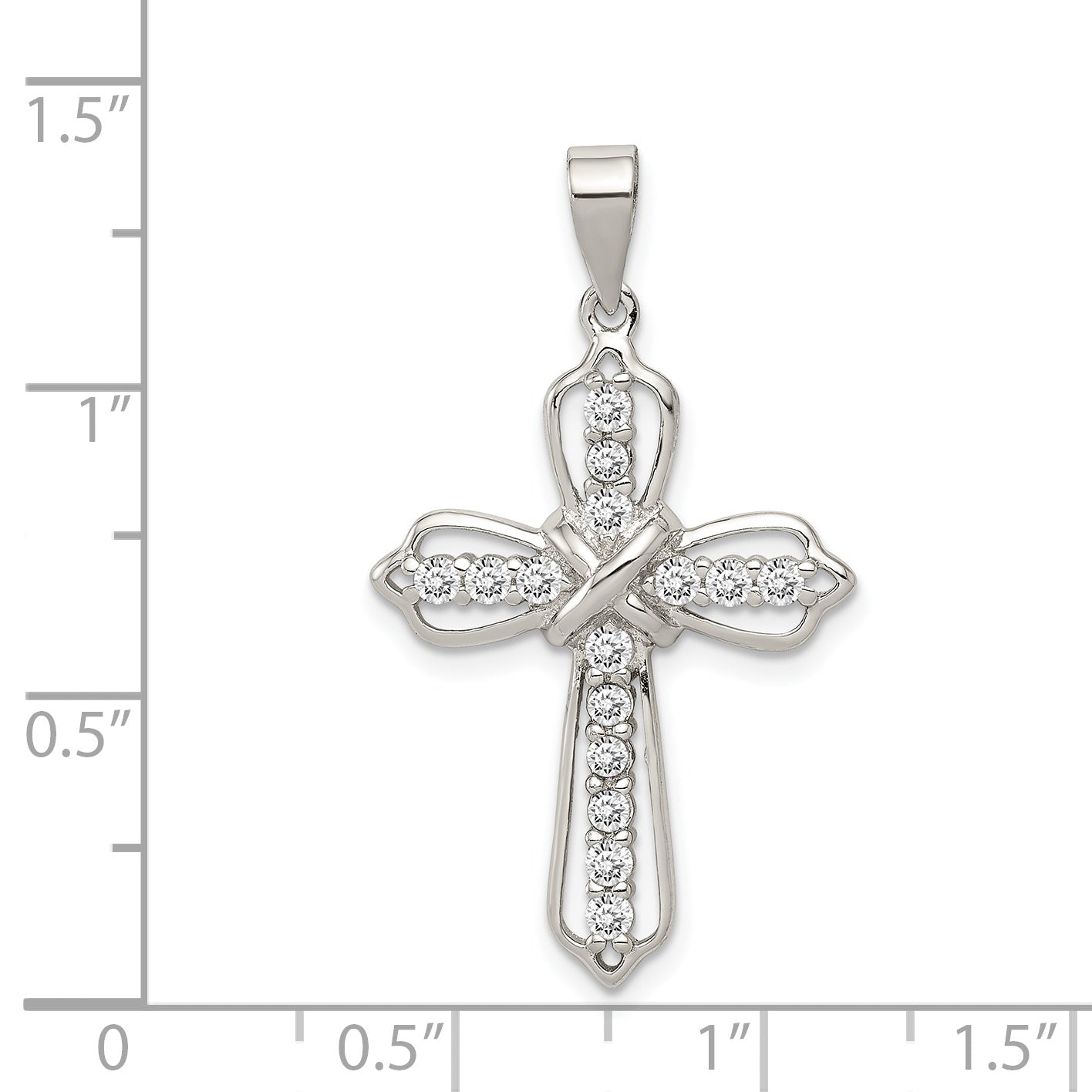 Sterling Silver 925 CZ Cross Pendant with Rhodium Polished Finish