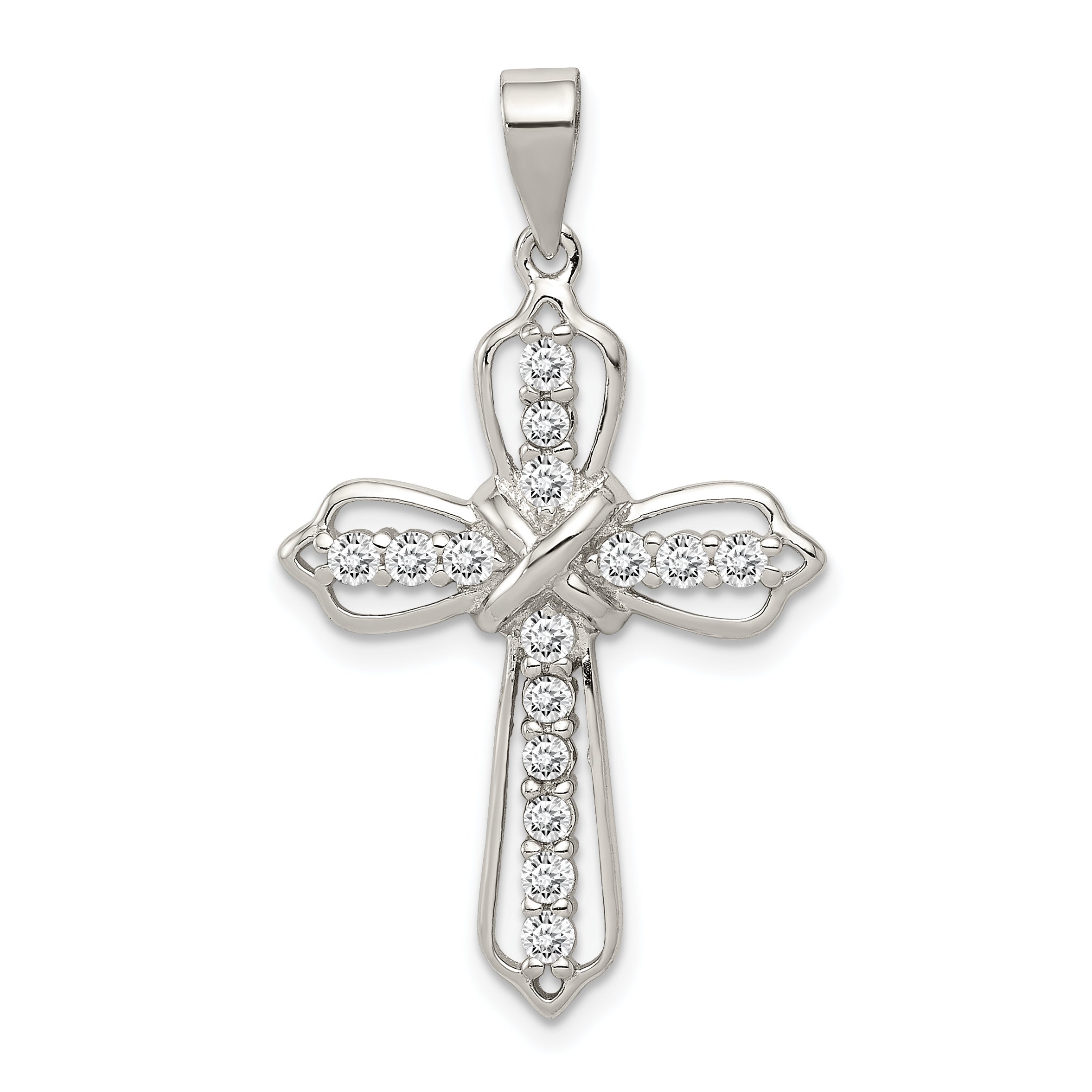 Sterling Silver Rhodium-plated CZ Cross Pendant