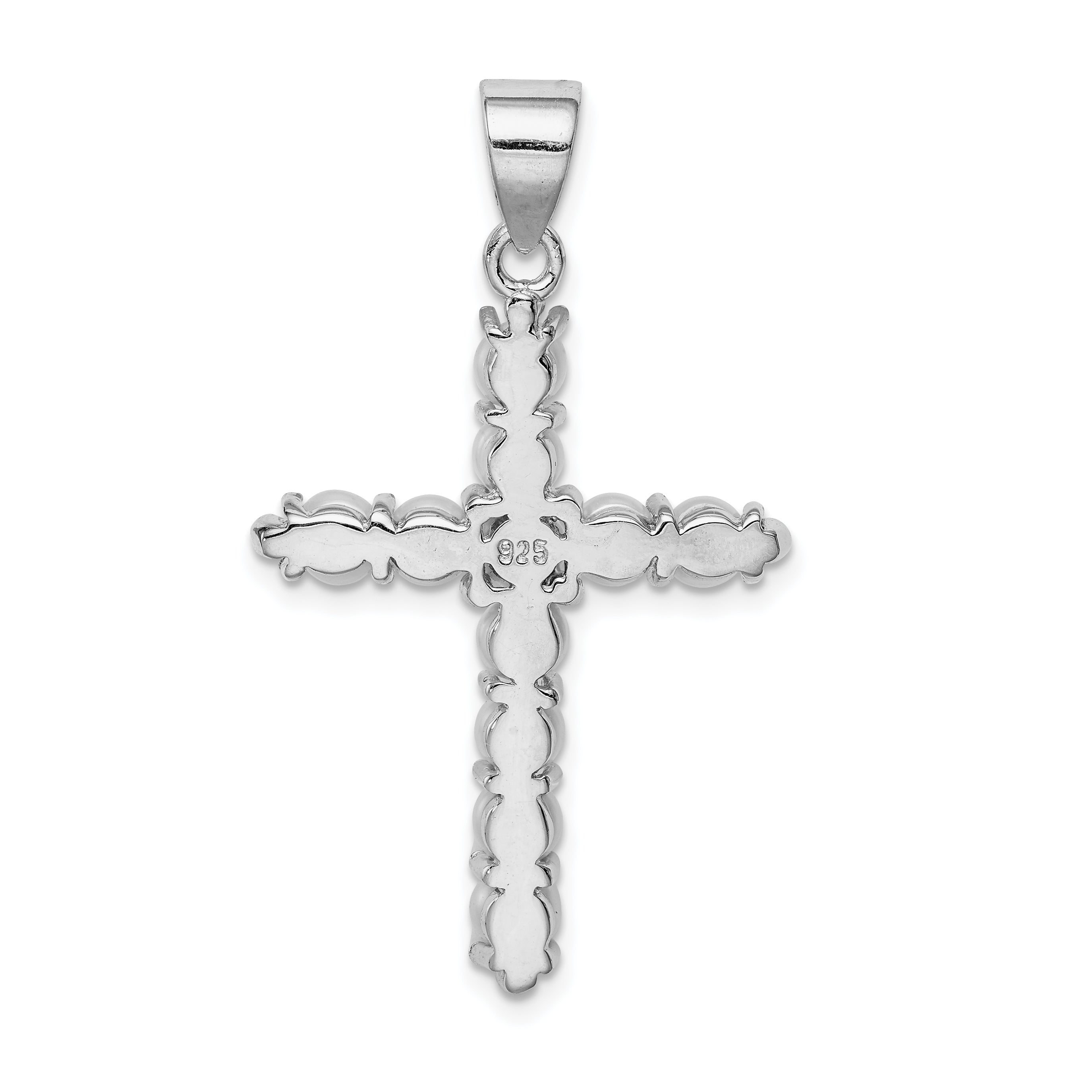 Sterling Silver Rhodium-Plated Pearl Cross Pendant - Elegant & Polished