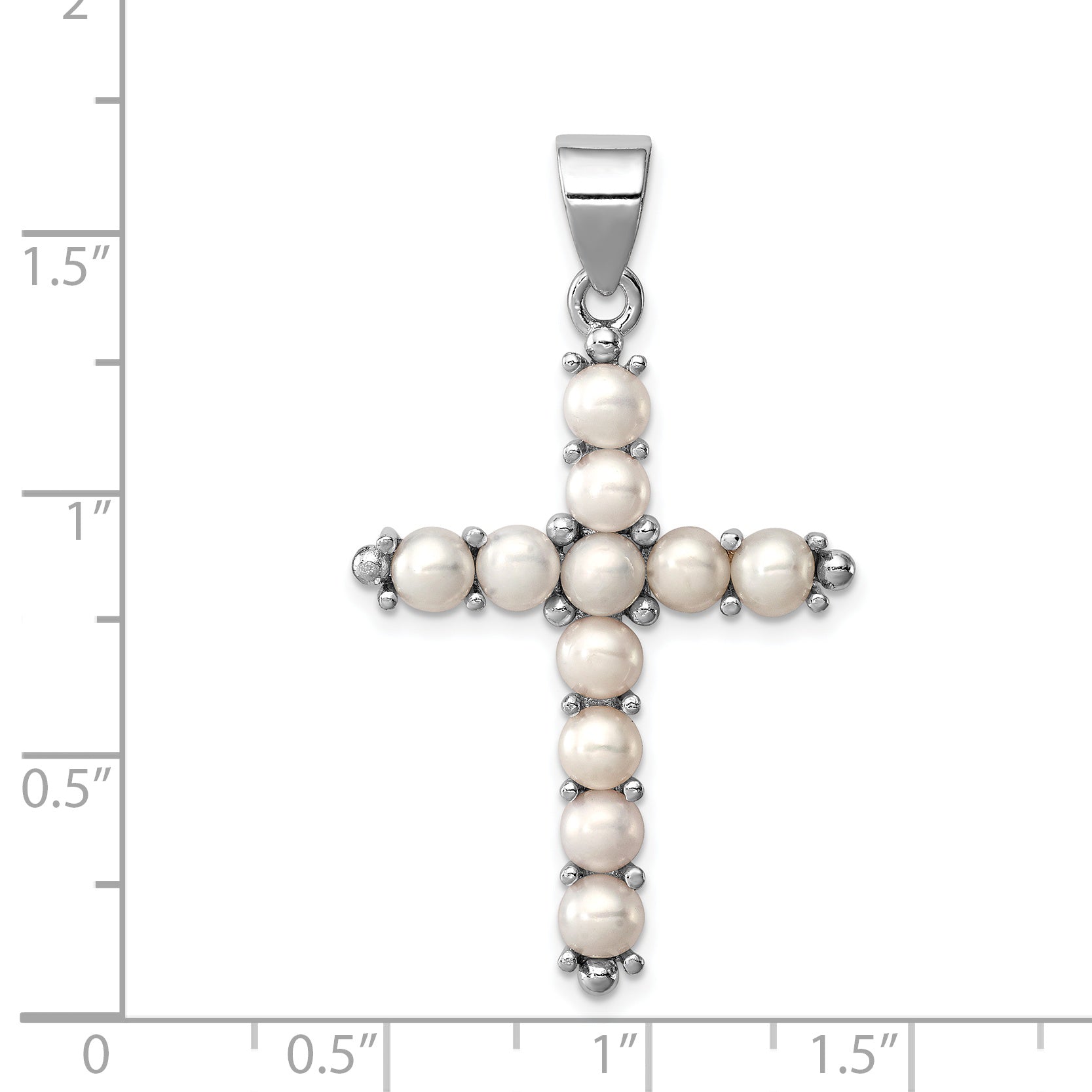 Sterling Silver Rhodium-Plated Pearl Cross Pendant - Elegant & Polished