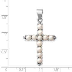 Sterling Silver Rhodium-Plated Pearl Cross Pendant - Elegant & Polished