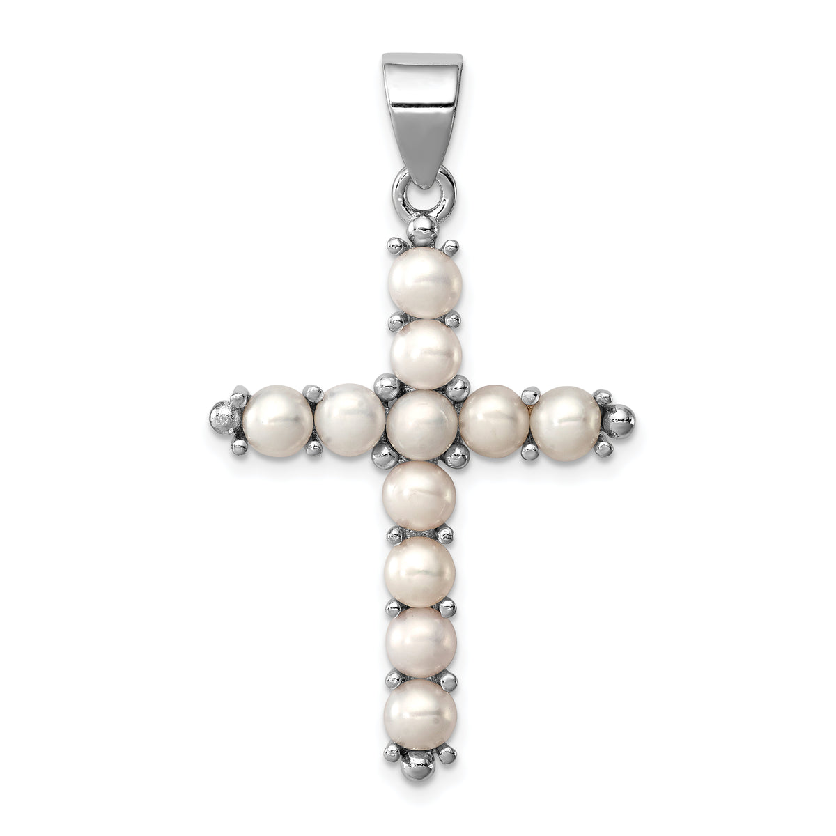 Sterling Silver Rhodium-platedFW Cultured Pearl Cross Pendant