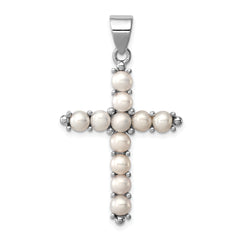 Sterling Silver Rhodium-platedFW Cultured Pearl Cross Pendant