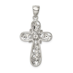 Sterling Silver 925 CZ Cross Pendant with Polished Rhodium Finish