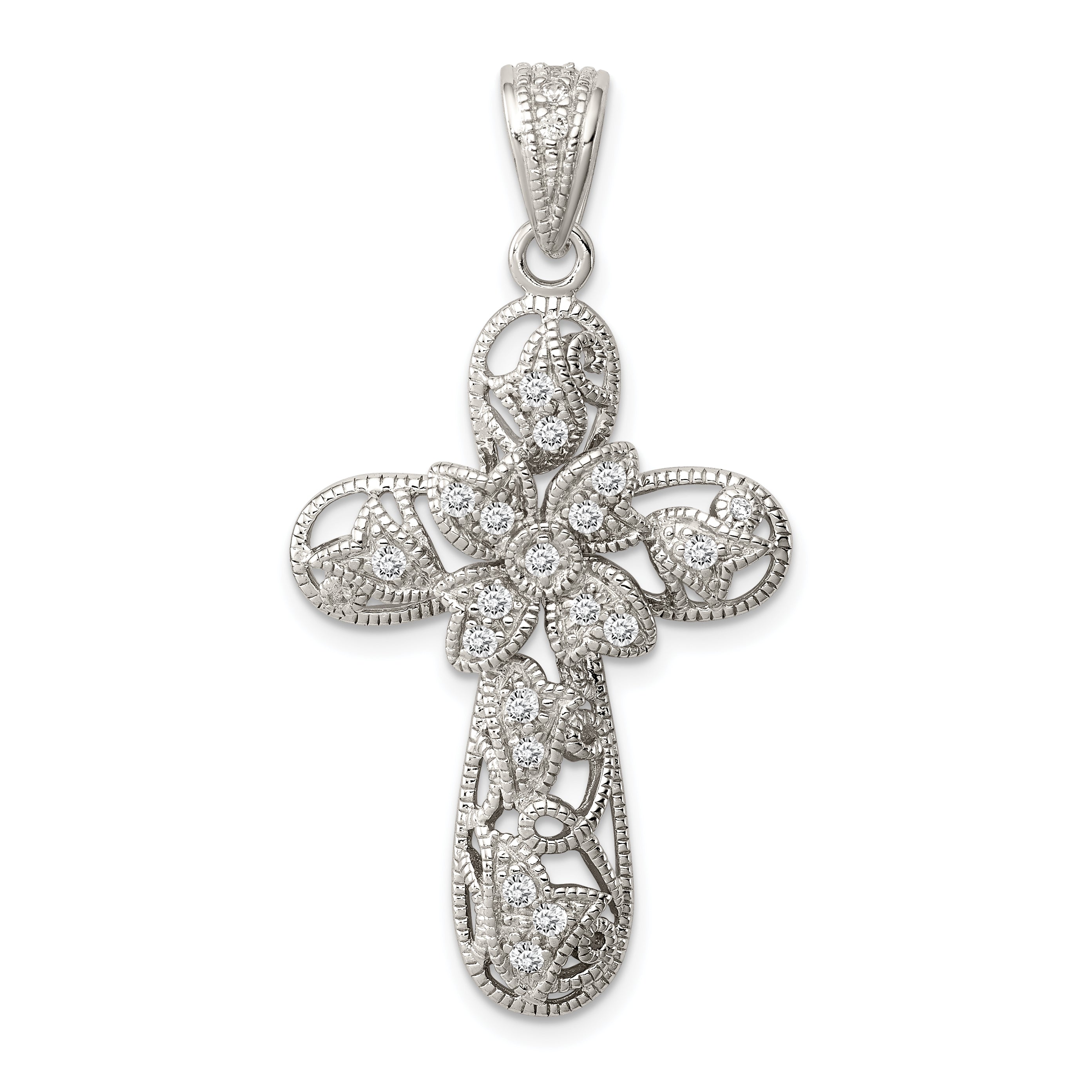 Sterling Silver Rhodium-plated CZ Cross Pendant