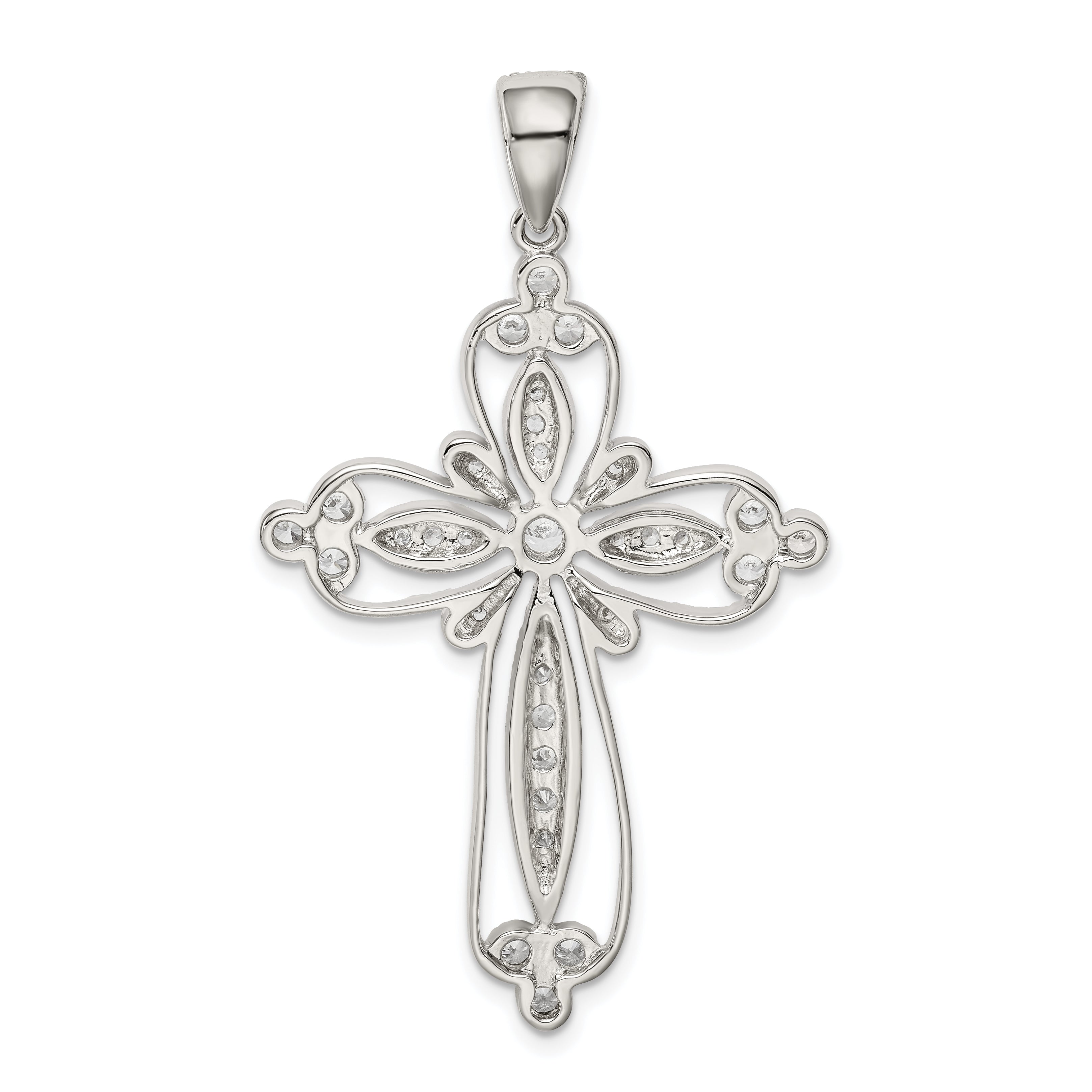 Sophia Jewelers Sterling Silver CZ Filigree Cross Pendant Rhodium-Plated