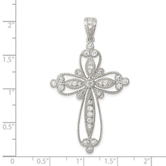 Sophia Jewelers Sterling Silver CZ Filigree Cross Pendant Rhodium-Plated